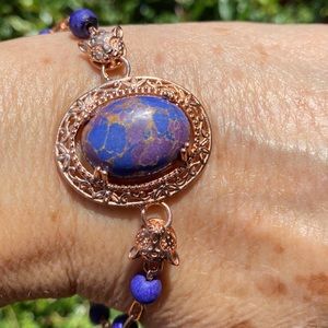 Mojave Purple Turquoise Paper Clip toggle clasp 18k RG plated adjustable 6.5-8.5